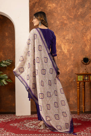 Marina Silk Embroidered Straight Kurti Set – Purple