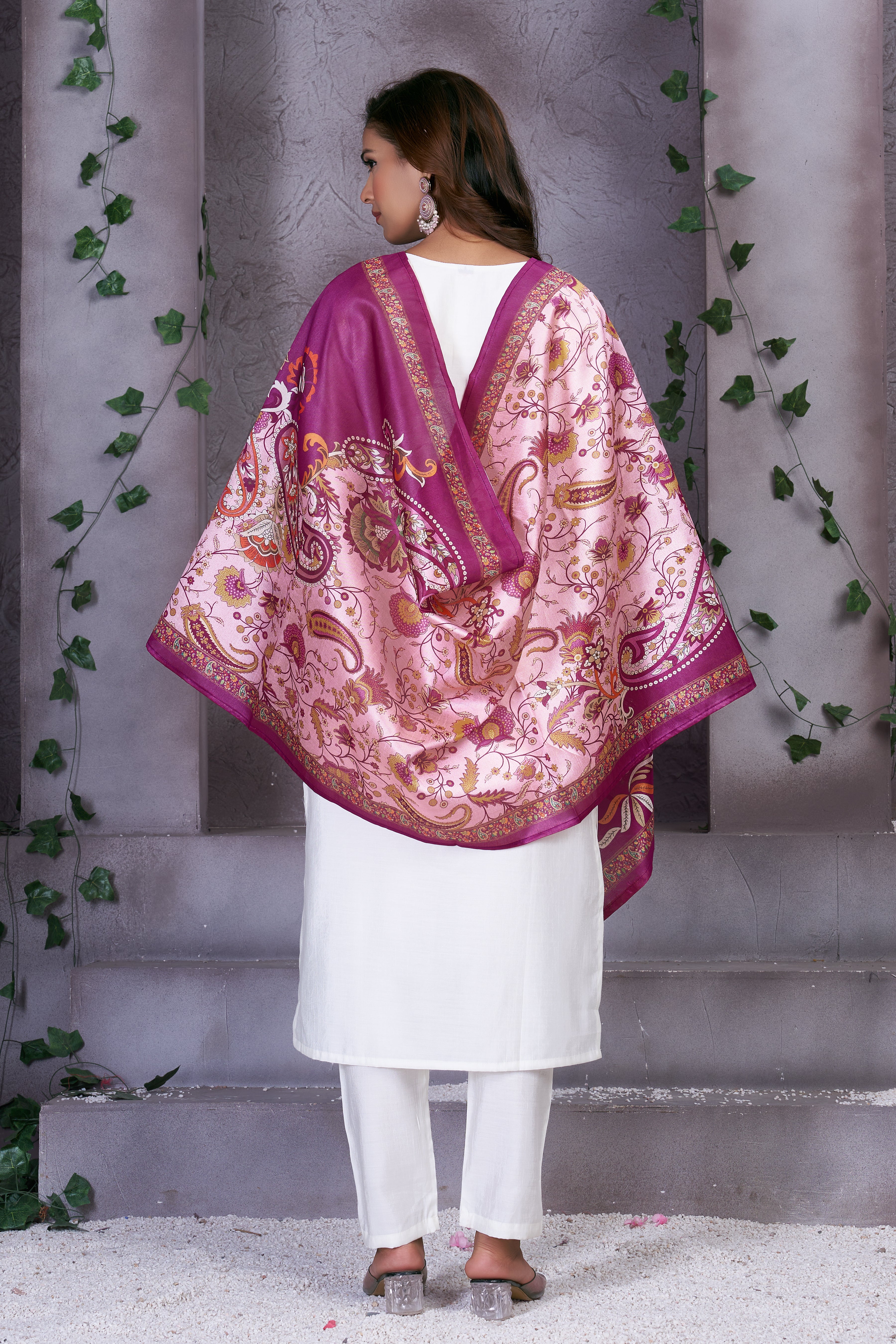 Premium Marina Silk Embroidered Straight Kurti Set – White