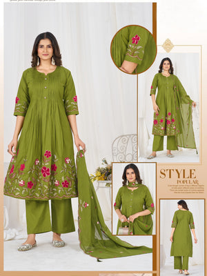 Pure Cotton Embroidered Anarkali Kurti Set – Green