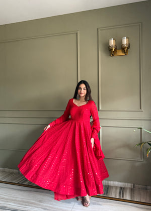Georgette Embroidered Anarkali Set – Red