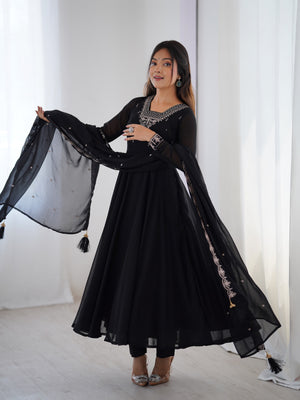 Georgette Embroidered Anarkali Set – Black