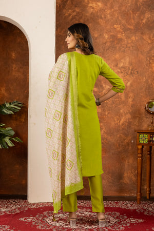 Marina Silk Embroidered Straight Kurti Set – Parrot Green
