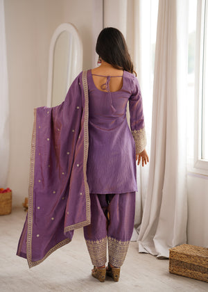Vichitra Silk Embroidered Farshi Salwar Set – Onion Pink