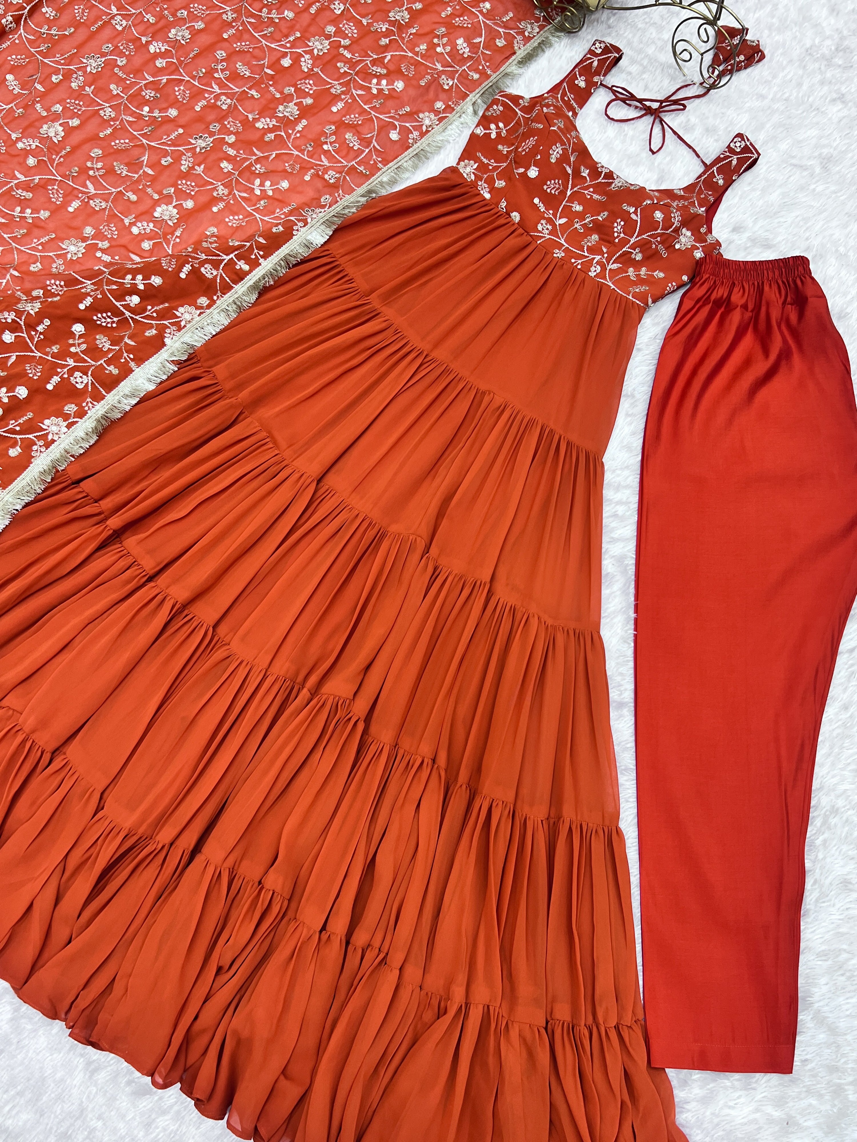 Georgette Embroidered Anarkali Set – Orange