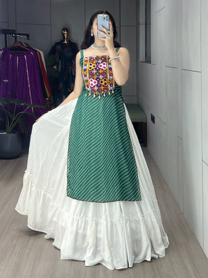 Navratri Green Kurti Lehenga Set