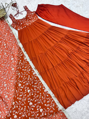 Georgette Embroidered Anarkali Set – Orange