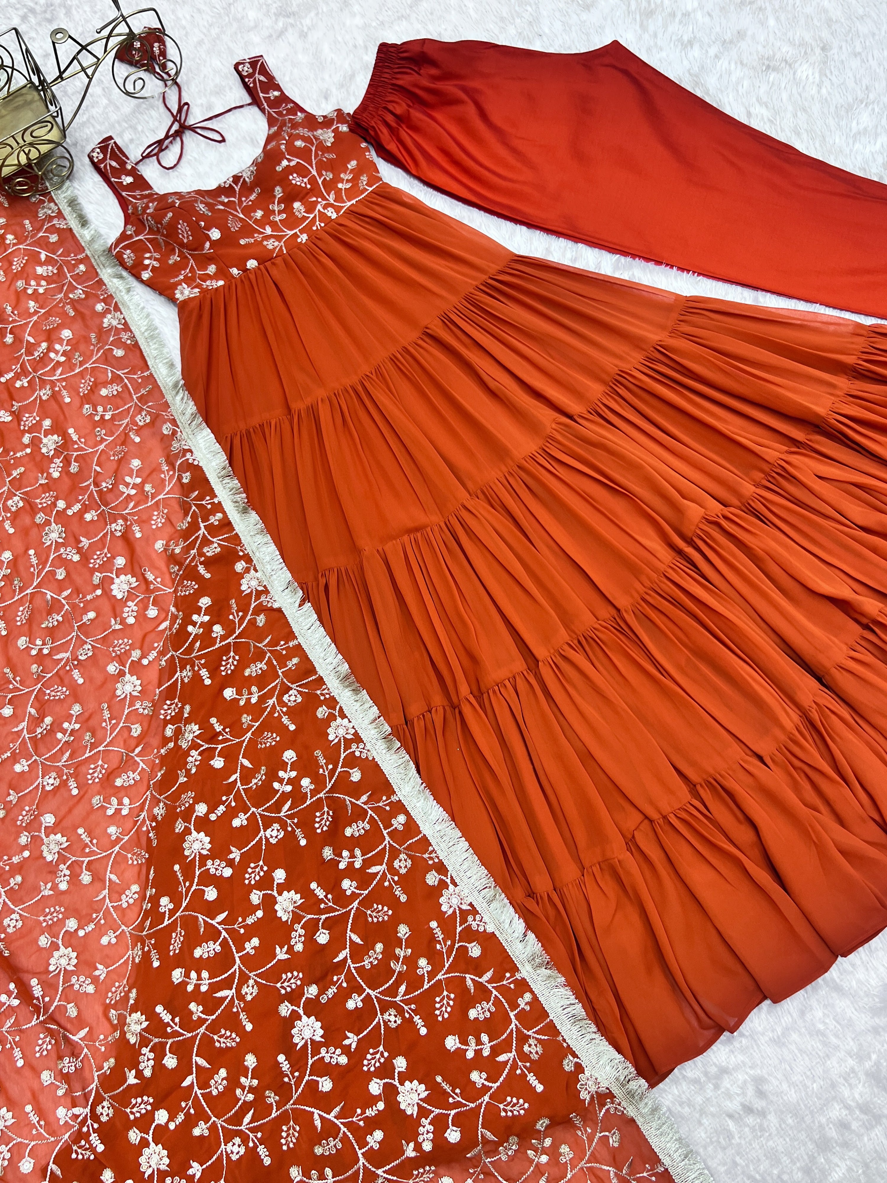 Georgette Embroidered Anarkali Set – Orange