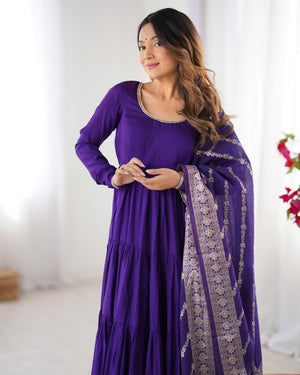 Roman Chanderi Silk Embroidered Anarkali Set – Blue
