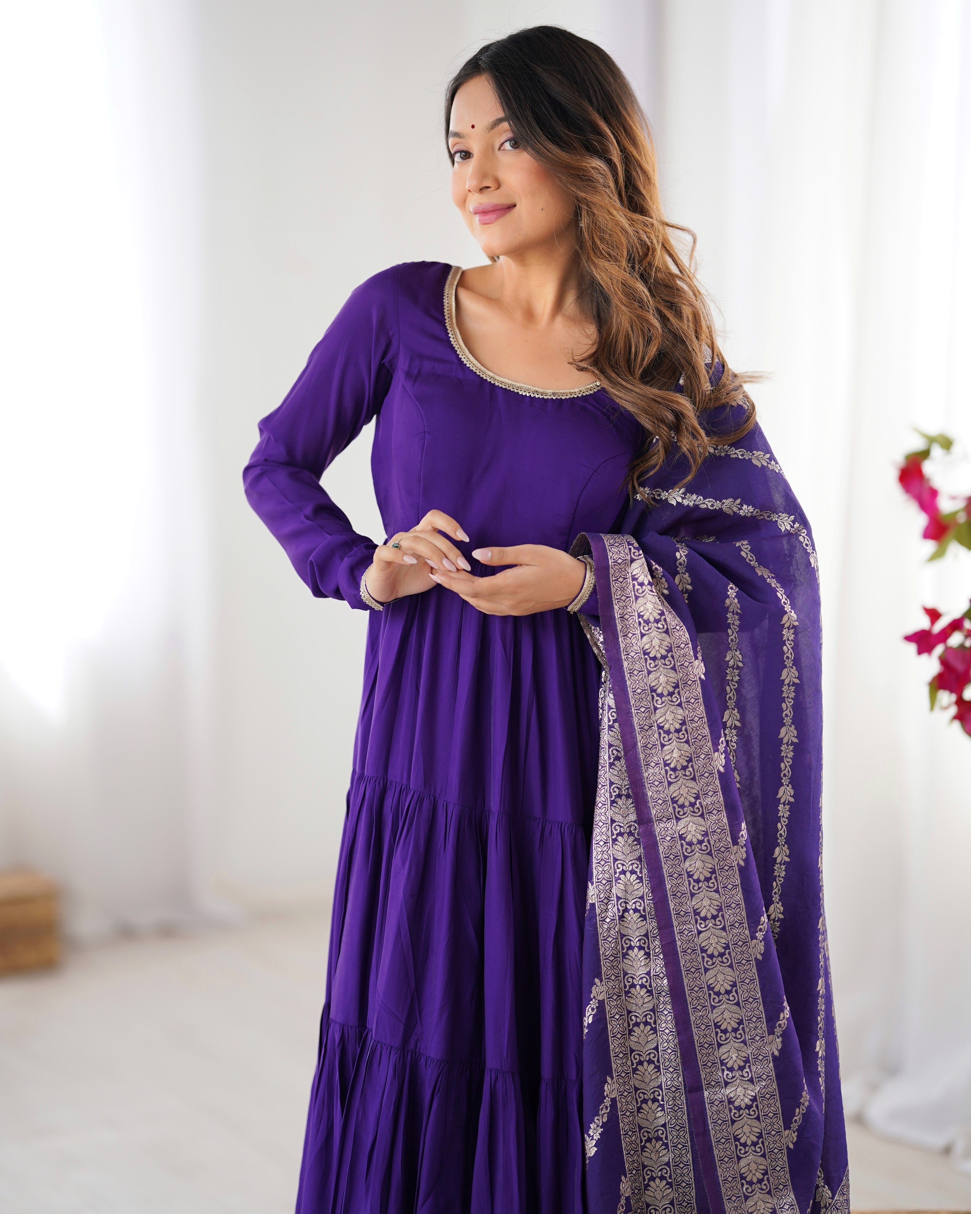 Roman Chanderi Silk Embroidered Anarkali Set – Blue