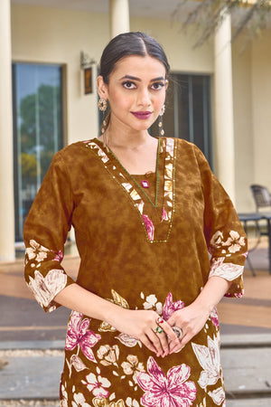 Pure Cotton Printed Co-Ords Set – Orange Brown
