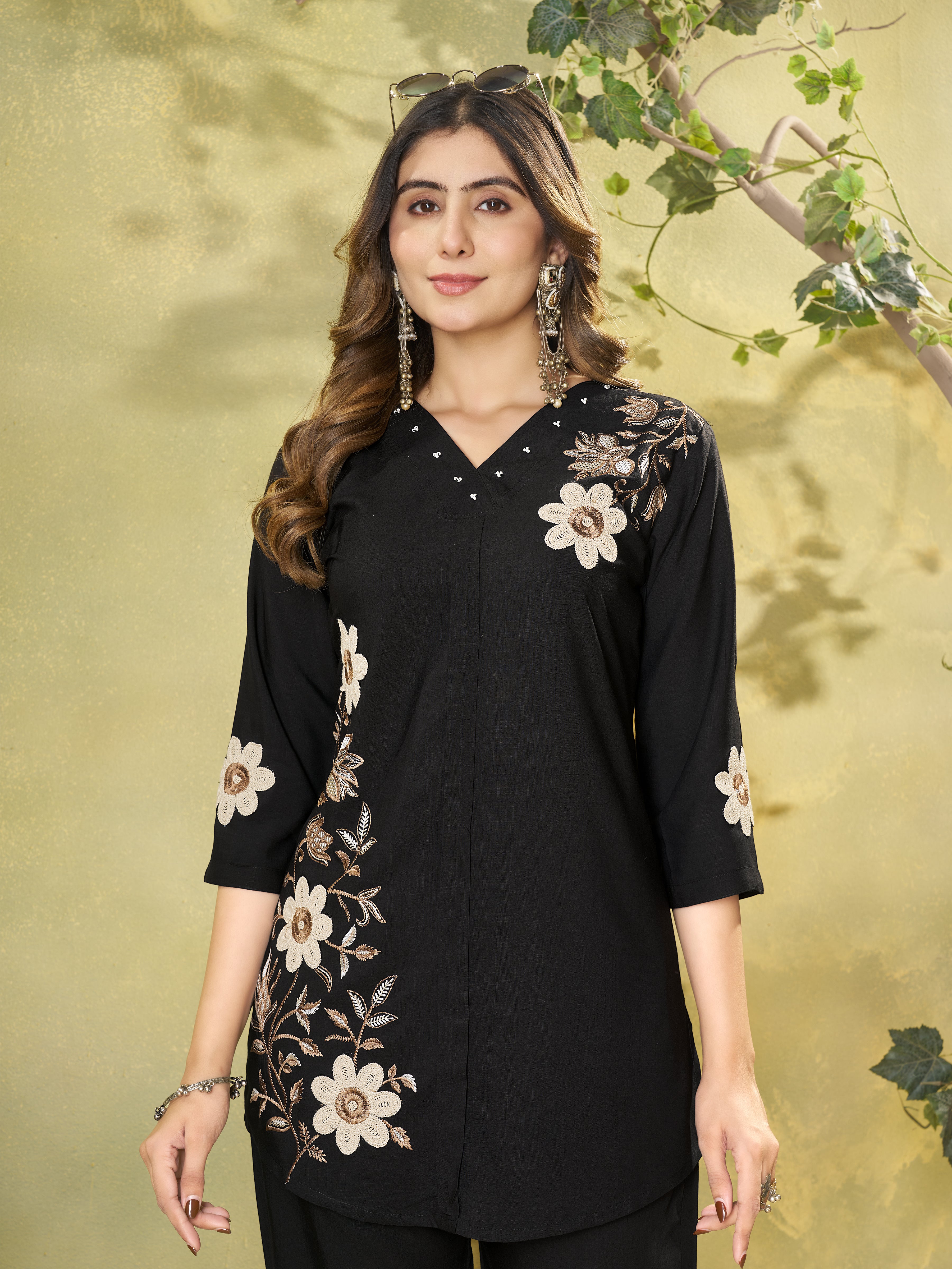 Heavy Rayon Embroidered Co-Ords Set – Black