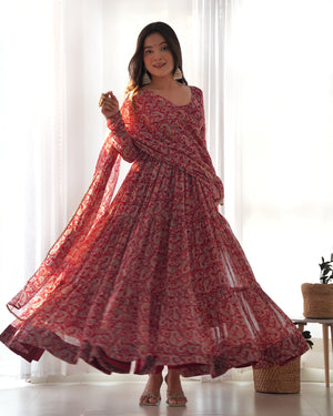 Georgette Printed Anarkali Set – Maroon