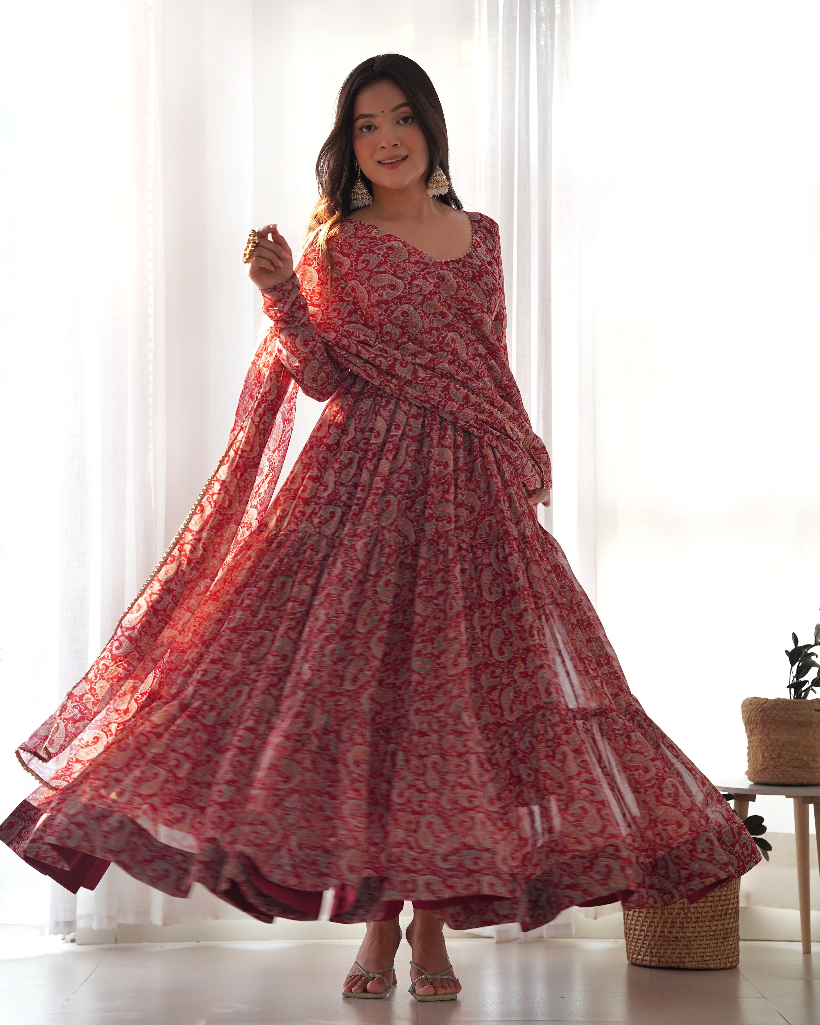 Georgette Printed Anarkali Set – Maroon