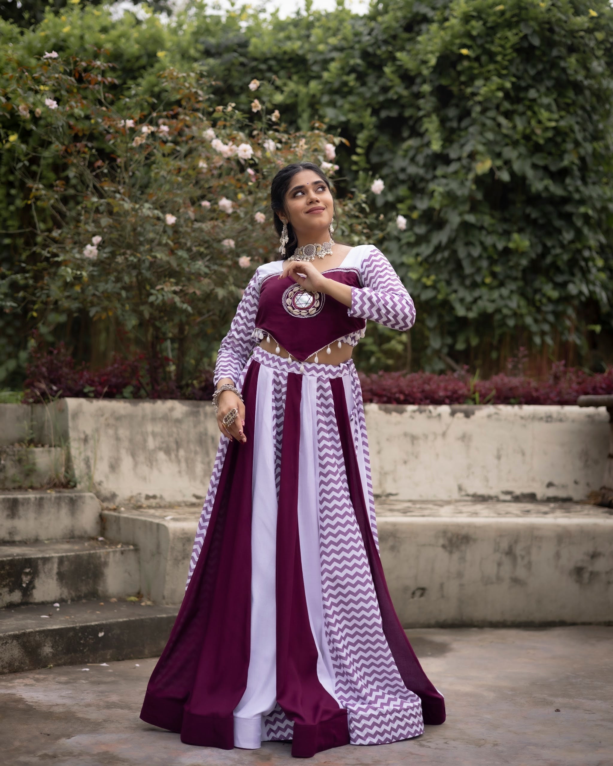 Navratri Wine White Jogni Lehenga Set