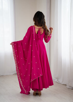 Roman Shimmer Silk Embroidered Anarkali Set – Rani Pink