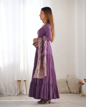 Roman Chanderi Silk Embroidered Anarkali Set – Purple