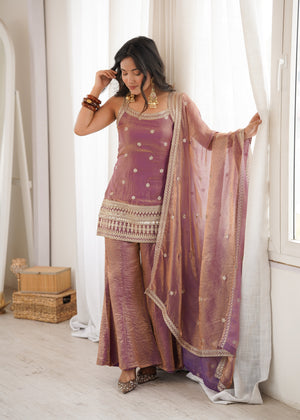 Frendy Silk Embroidered Bell Bottom Set – Wine