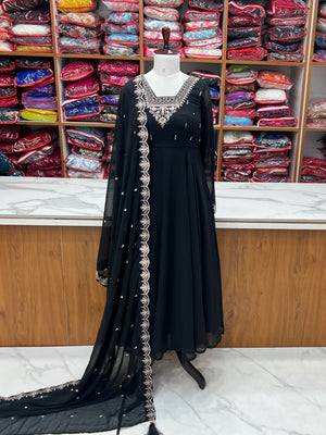 Georgette Embroidered Anarkali Set – Black