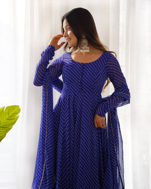 Georgette Printed Anarkali Set – Royal Blue