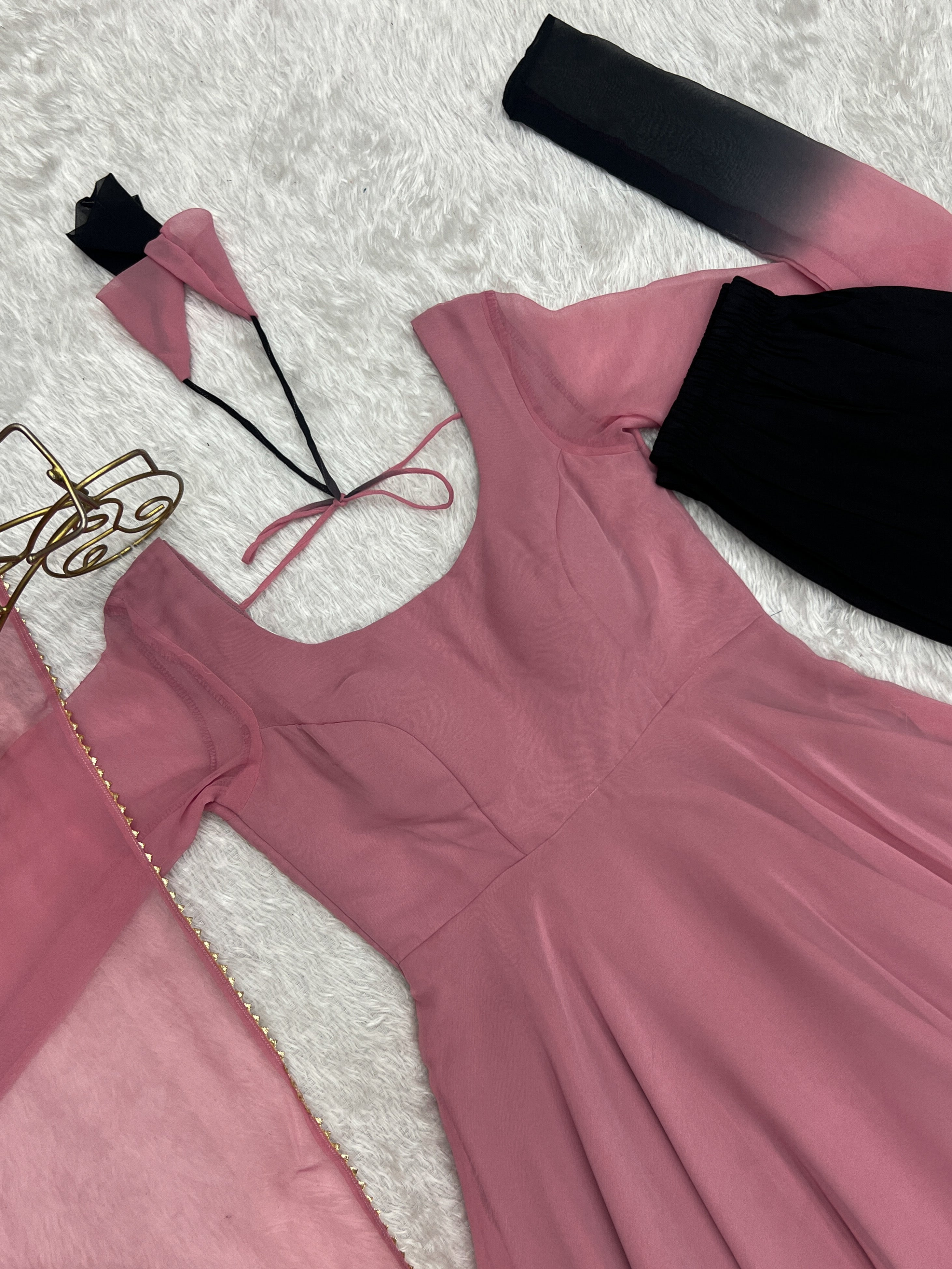 Georgette Designer Anarkali Set – Light Pink