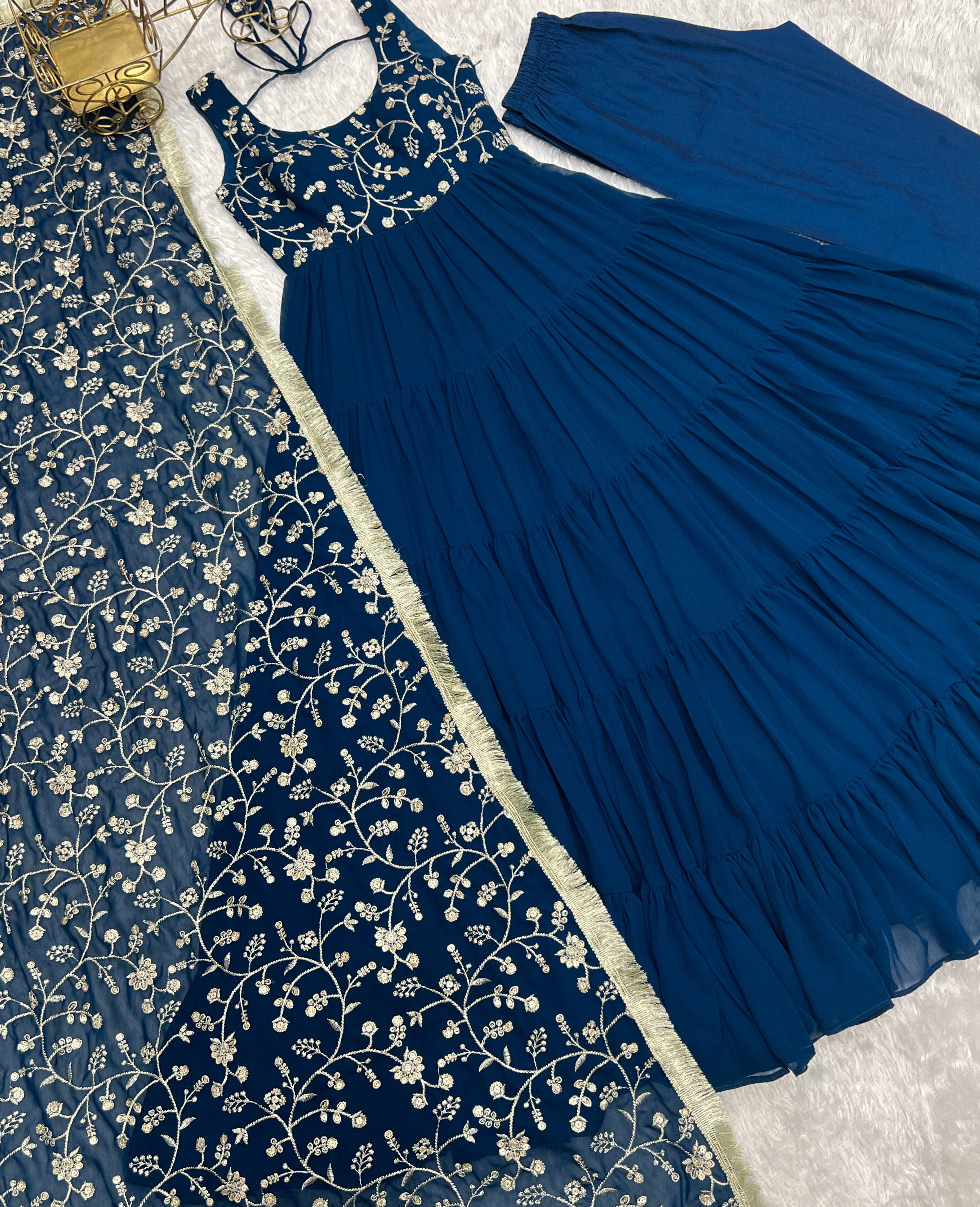 Georgette Embroidered Anarkali Set – Blue