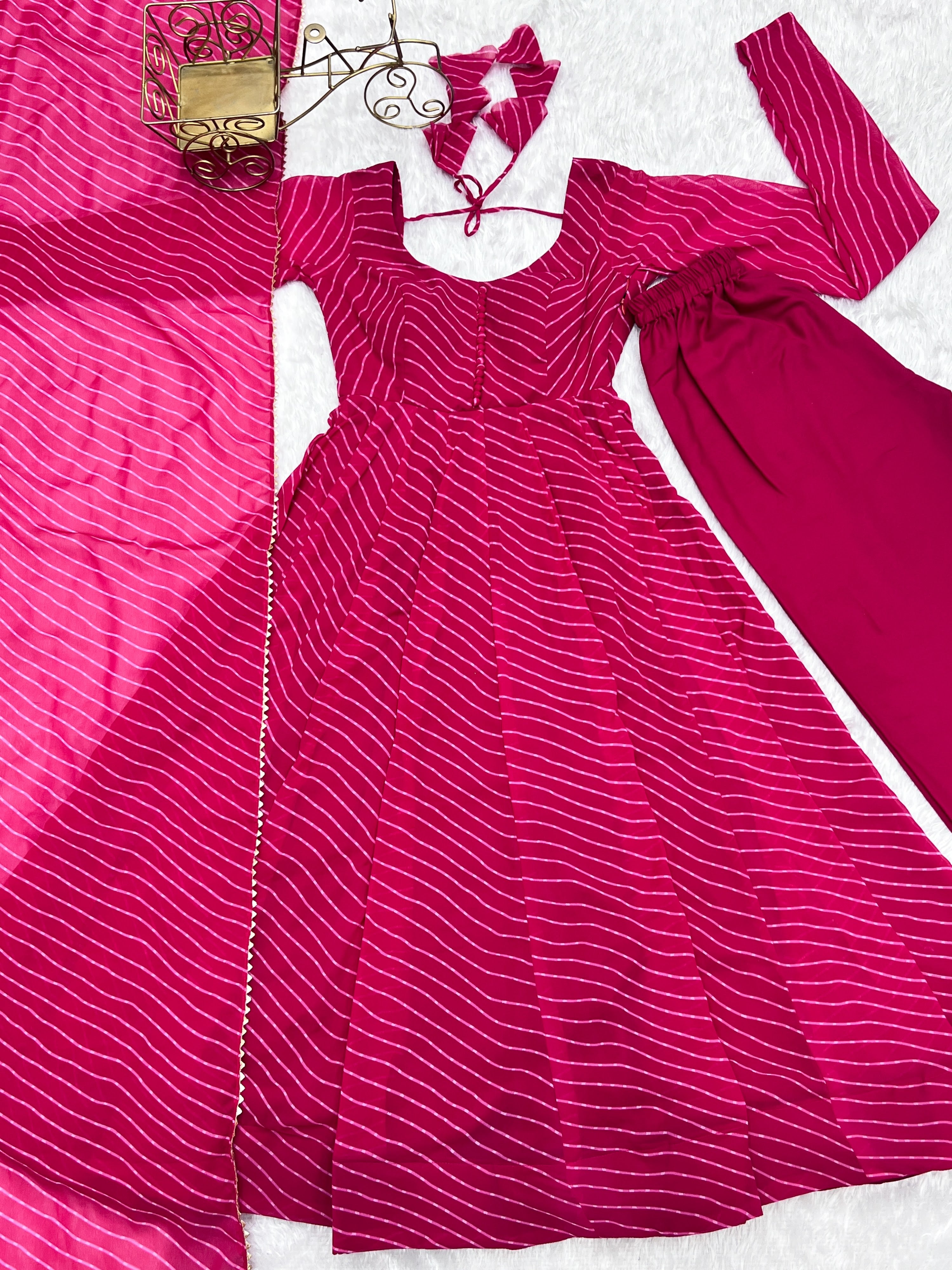 Georgette Printed Anarkali Set – Rani Pink