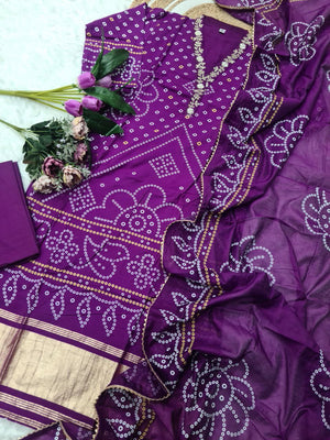 Viscose Embroidered Kurta Pant Dupatta Set – Purple