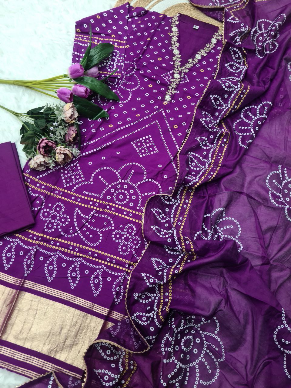 Viscose Embroidered Kurta Pant Dupatta Set – Purple