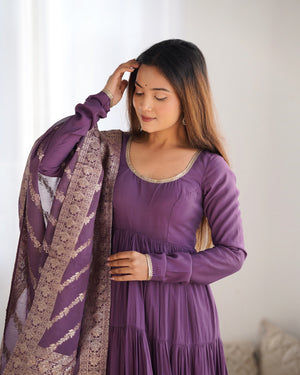 Roman Chanderi Silk Embroidered Anarkali Set – Purple