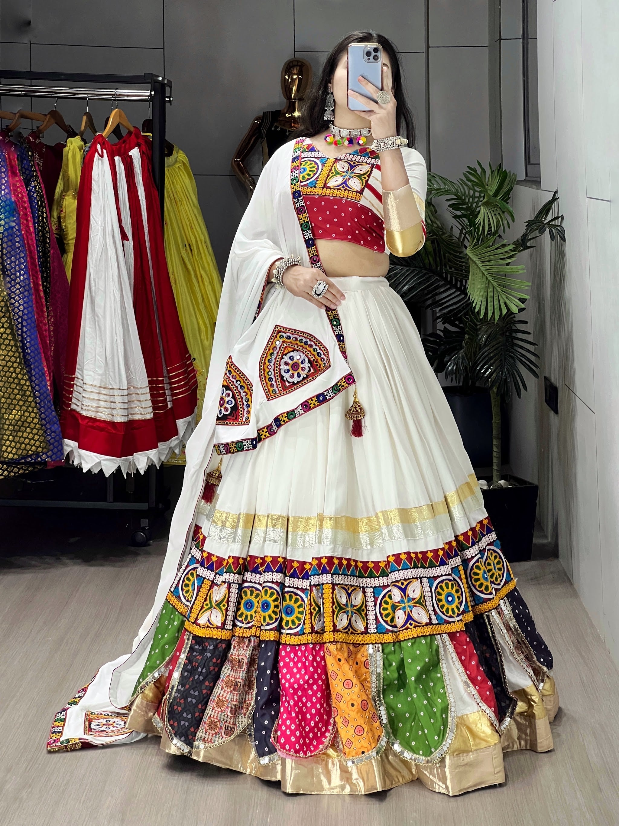 Navratri White Sitara Lehenga Set