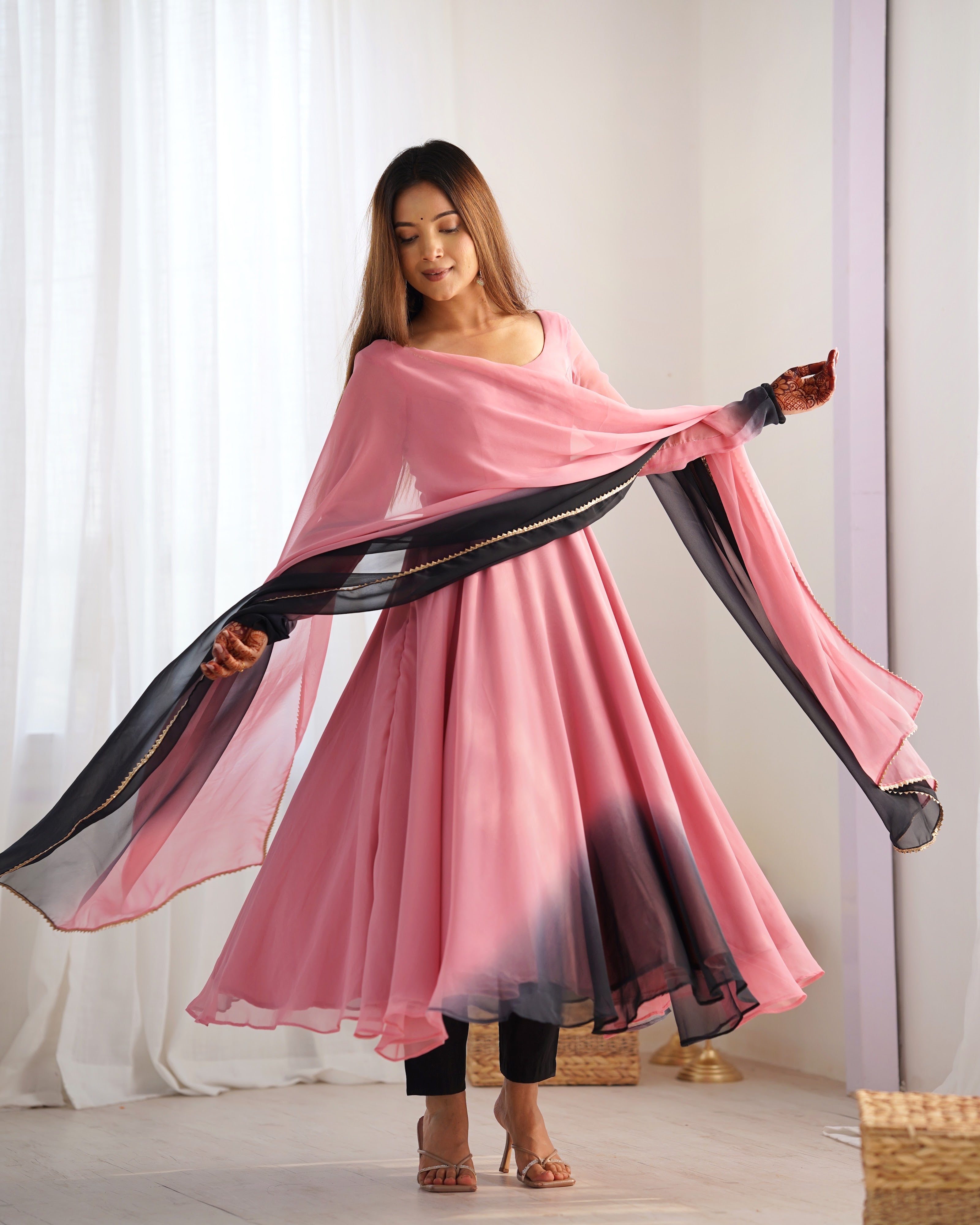Georgette Designer Anarkali Set – Light Pink
