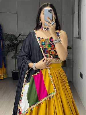 Navratri Mustard Gamthi Mirror Work Lehenga Set