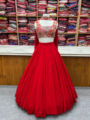 Georgette Designer Lehenga Set – Red