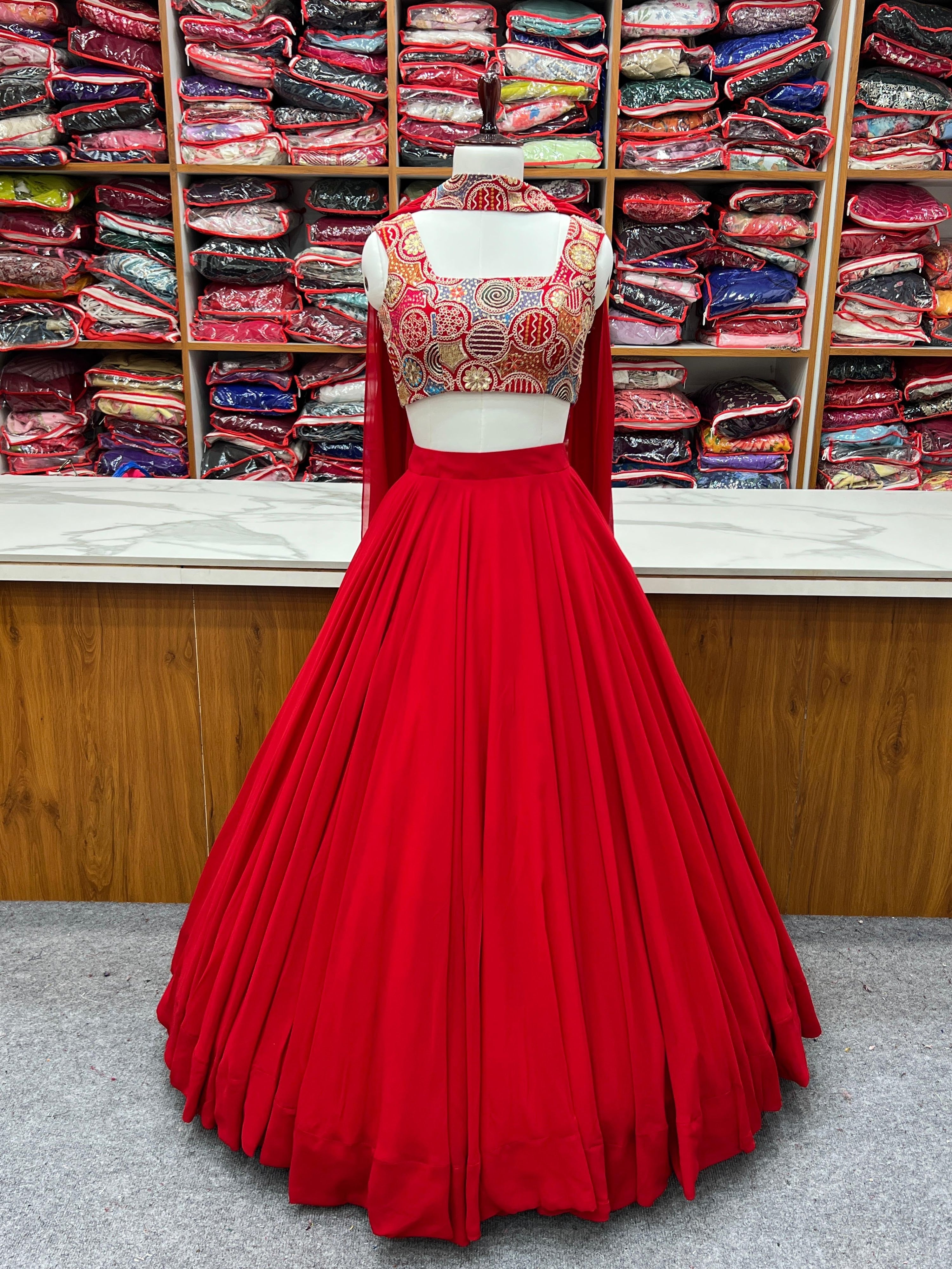 Georgette Designer Lehenga Set – Red