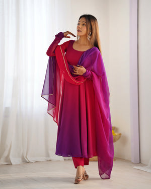 Georgette Designer Anarkali Set – Dark Pink