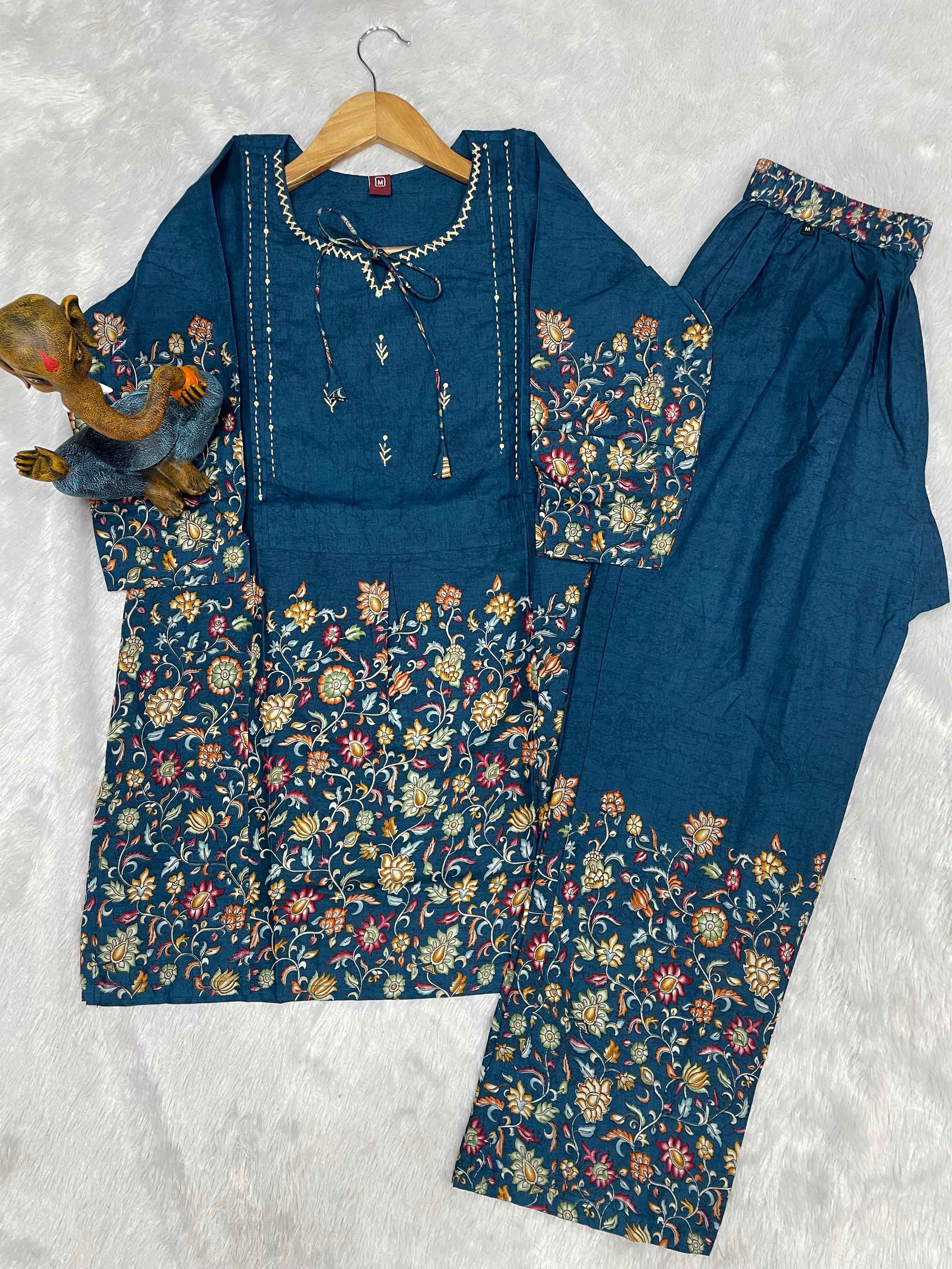 Pure Cotton Printed Co-Ords Set – Blue