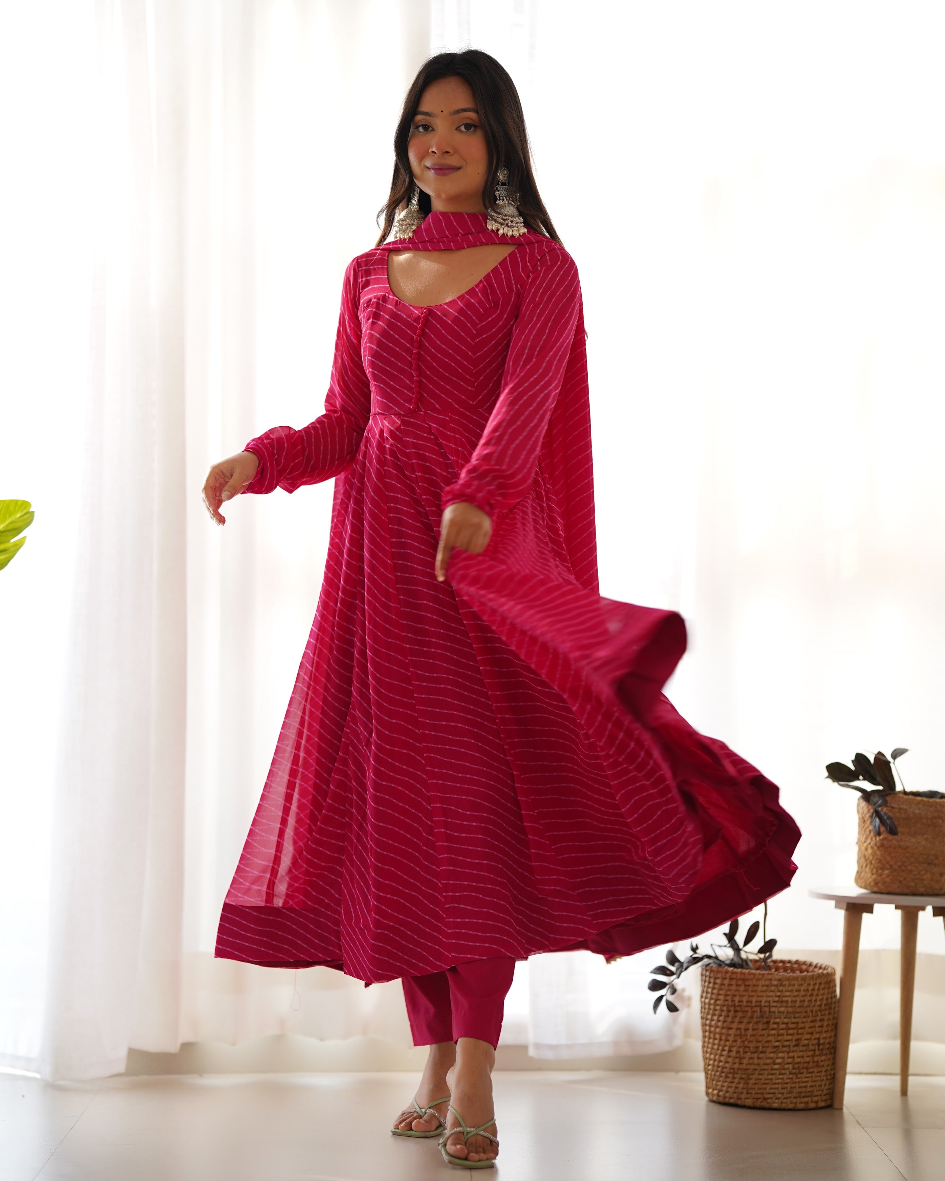 Georgette Printed Anarkali Set – Rani Pink