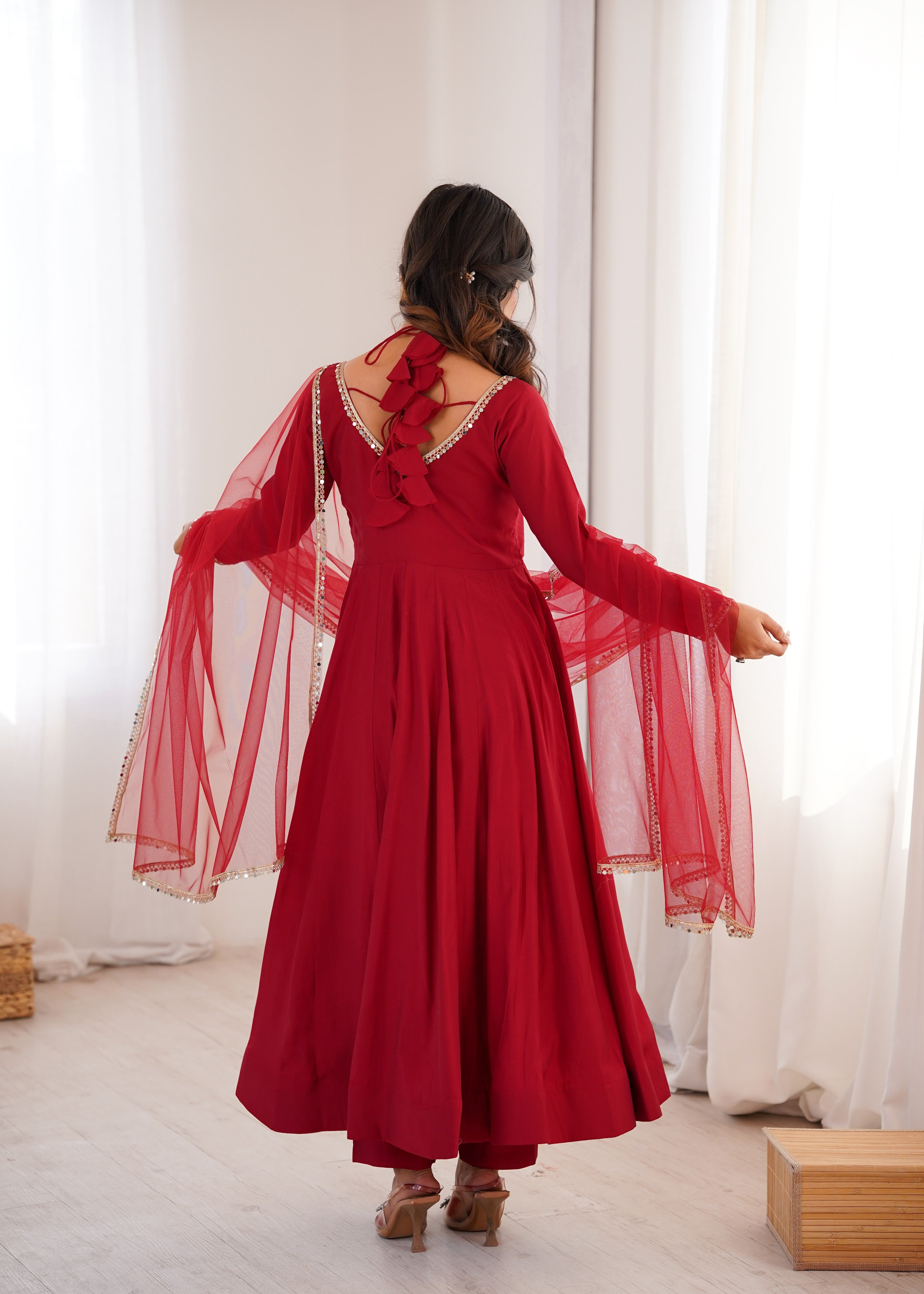 Roman Chanderi Silk Embroidered Anarkali Set – Maroon
