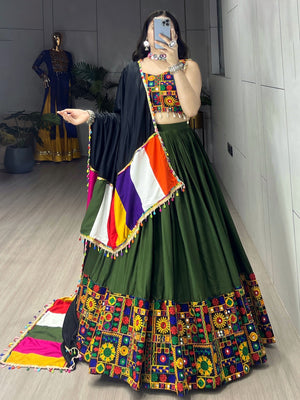 Navratri Mehendi Gamthi Mirror Work Lehenga Set