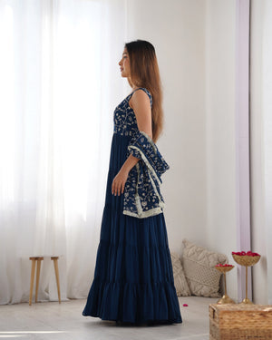 Georgette Embroidered Anarkali Set – Blue