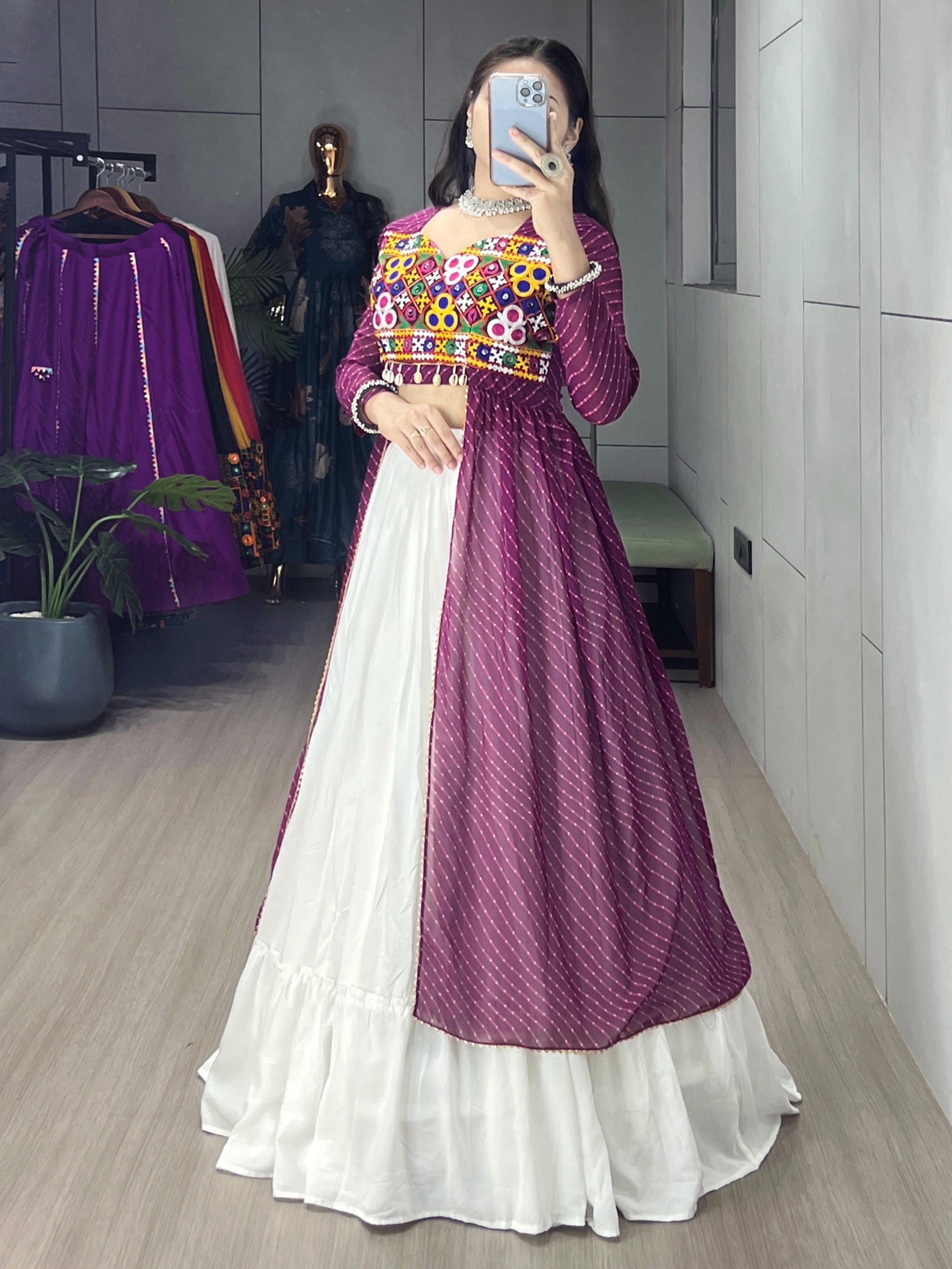 Navratri Wine Kurti Lehenga Set