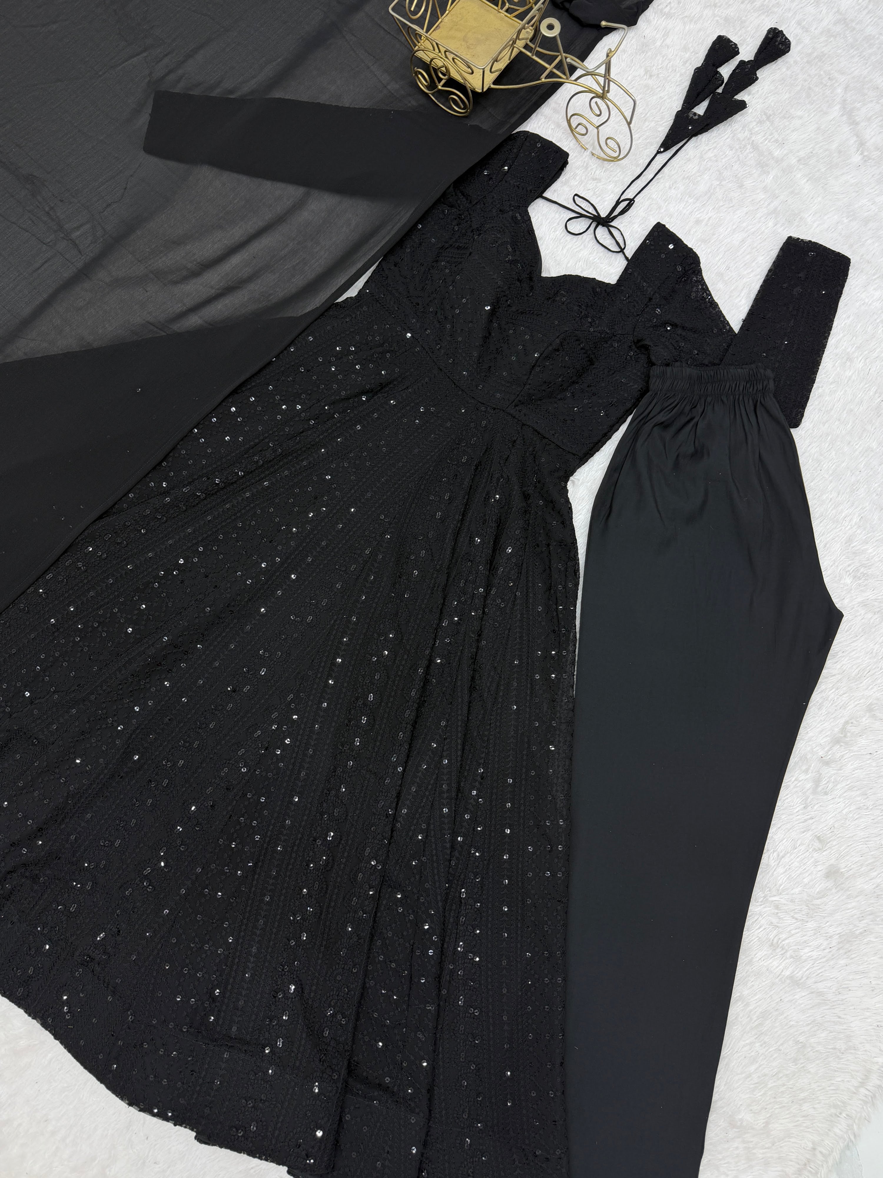 Georgette Embroidered Anarkali Set – Black