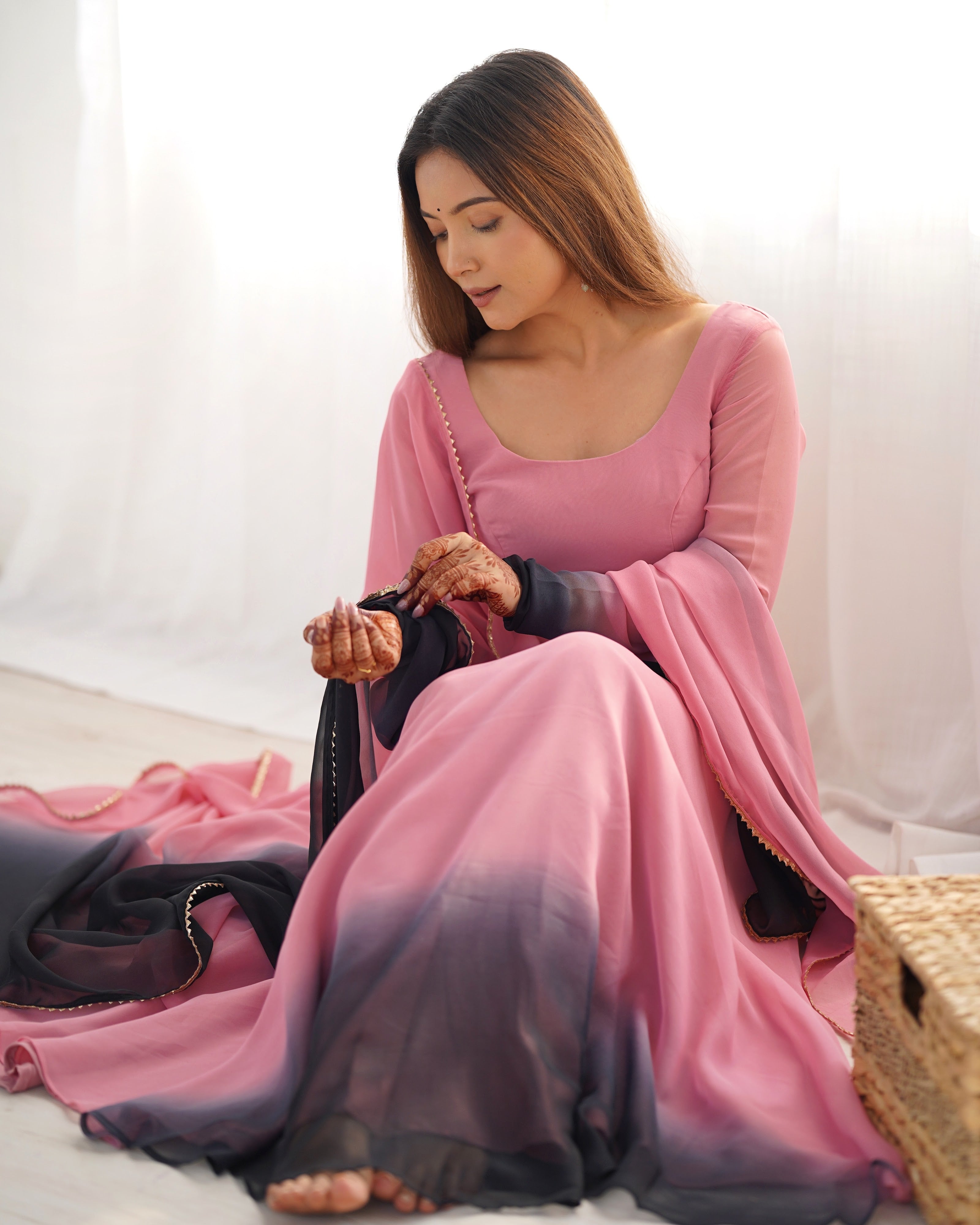 Georgette Designer Anarkali Set – Light Pink