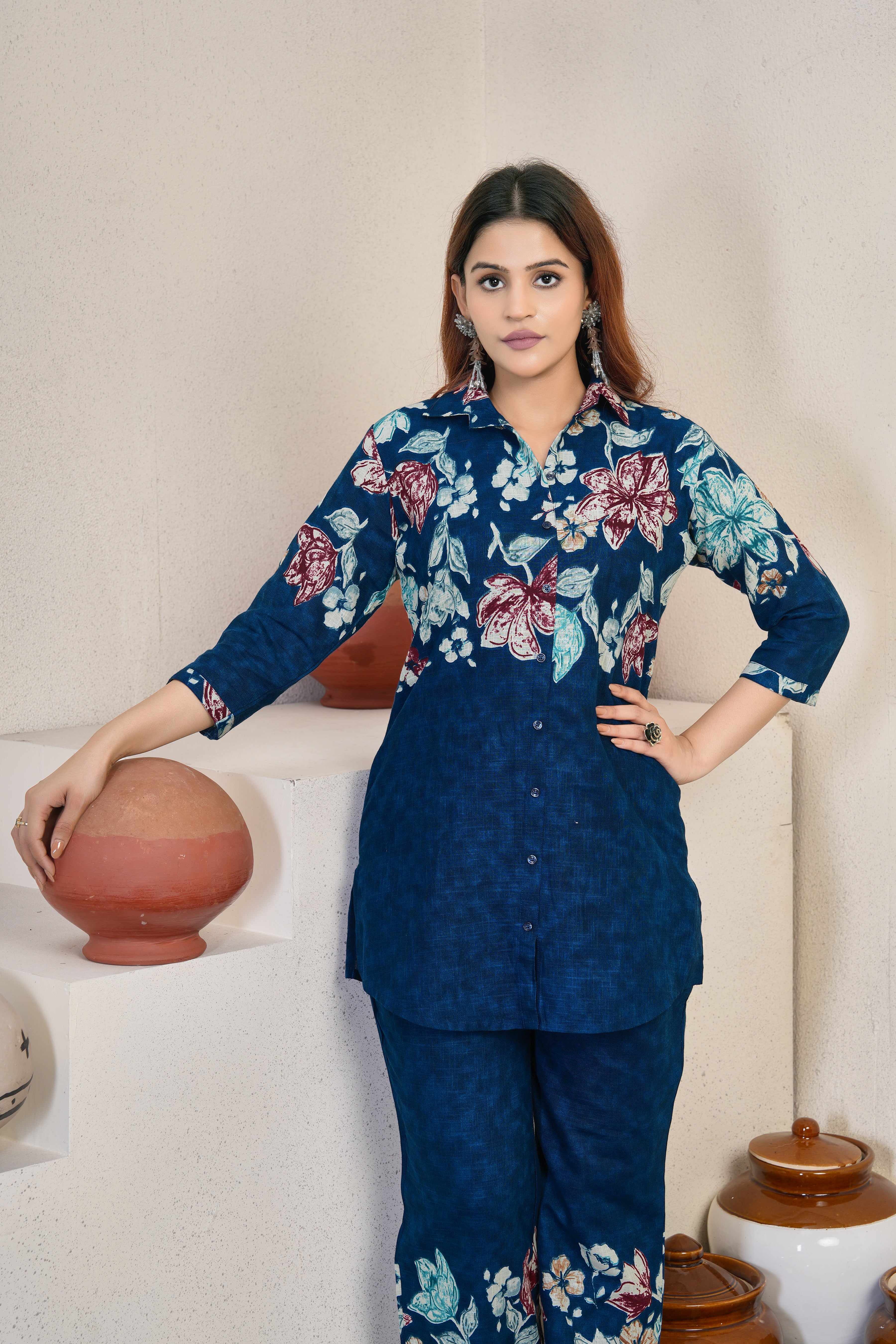 Pure Cotton Printed Co-Ords Set – Blue