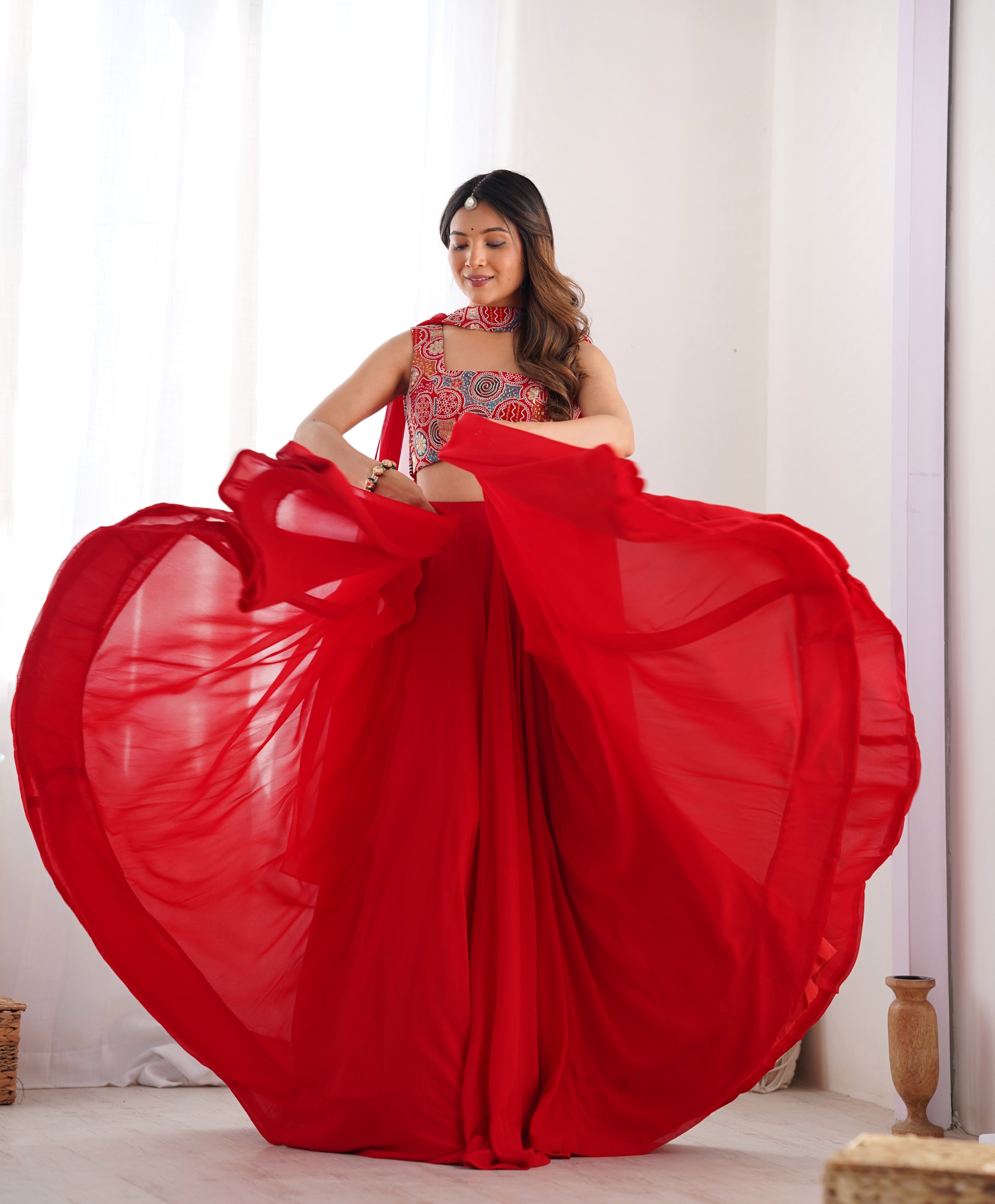 Georgette Designer Lehenga Set – Red