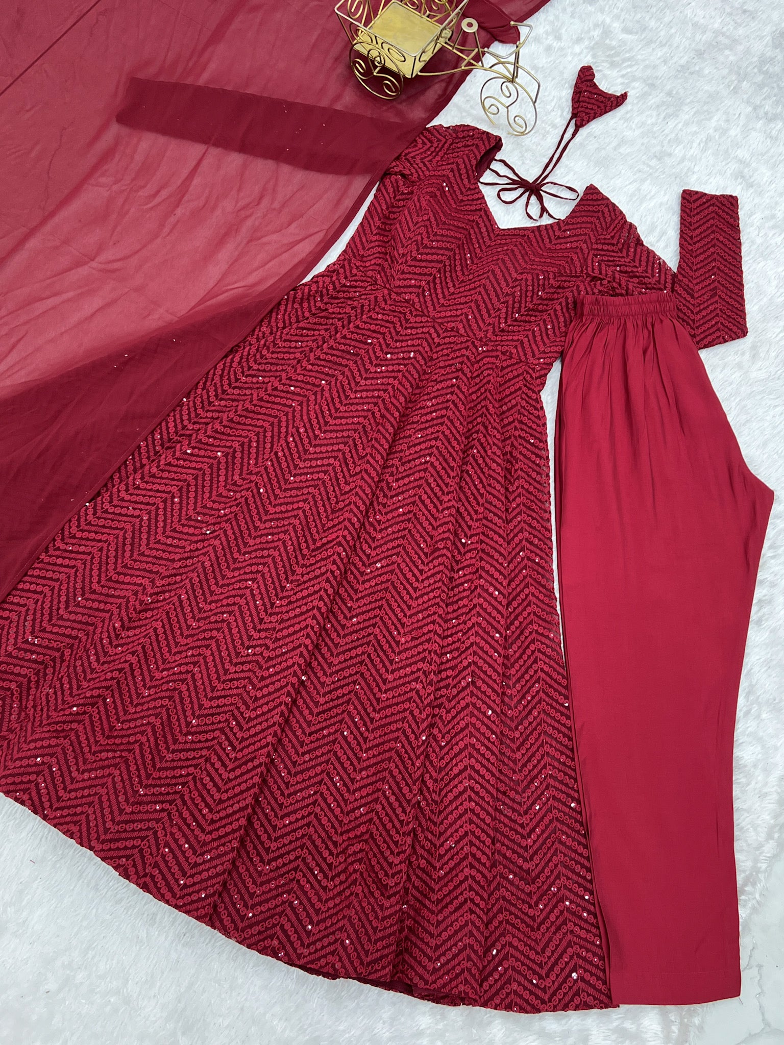 Georgette Embroidered Anarkali Set – Maroon