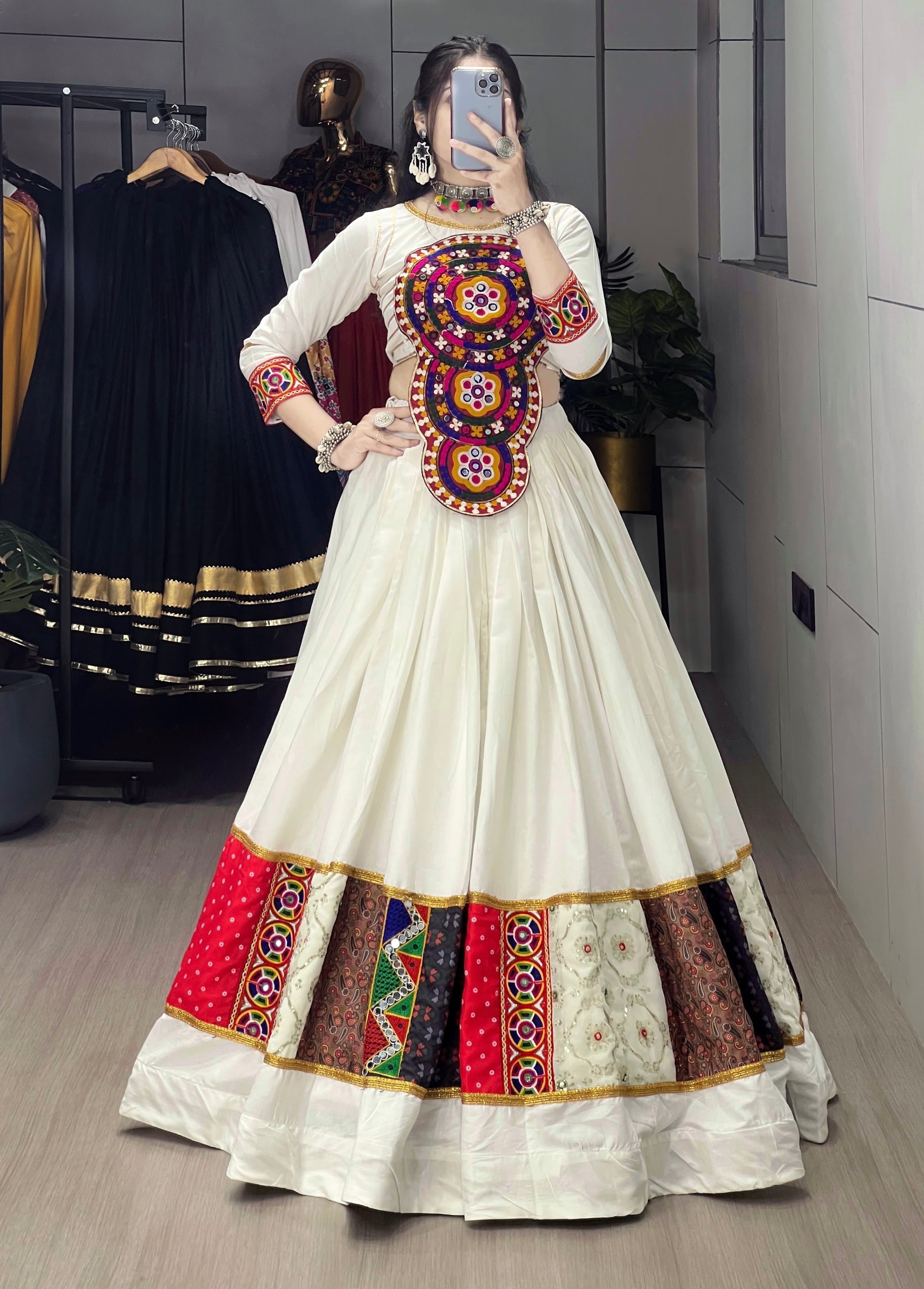 Navratri White Vaayroo Lehenga Set