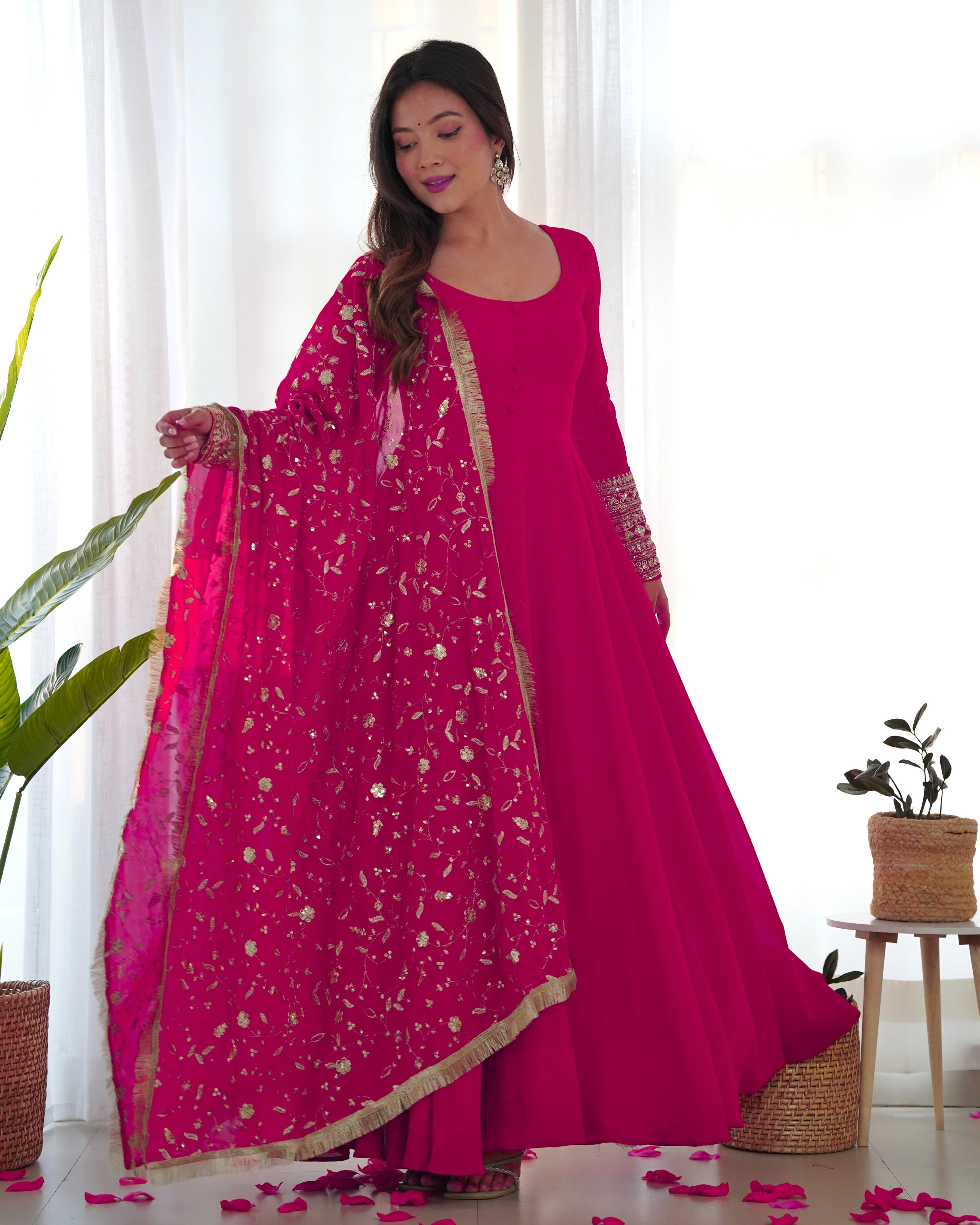 Georgette Embroidered Gown Set – Rani