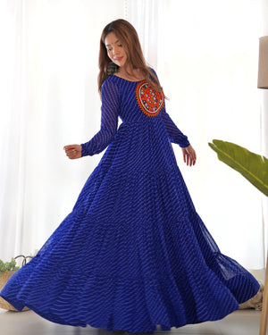 Georgette Printed Gown Set – Blue