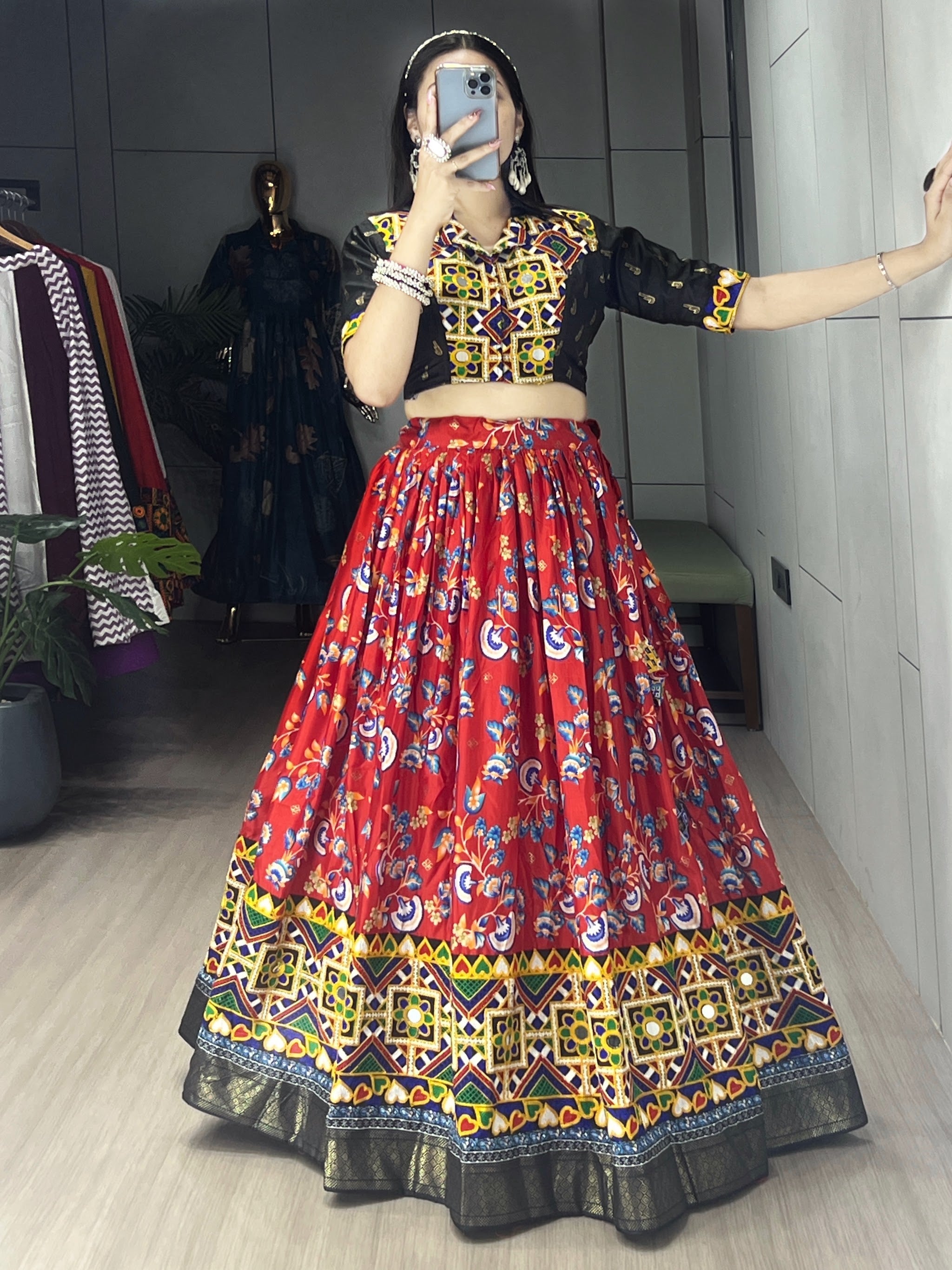 Navratri Black Floral Lehenga Set